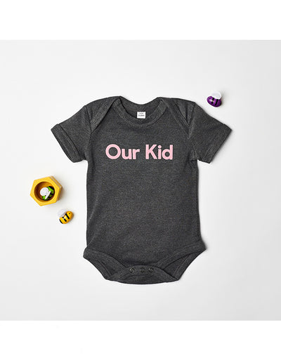 OUR KID - Short Sleeve Pink Slogan Vest in Charcoal